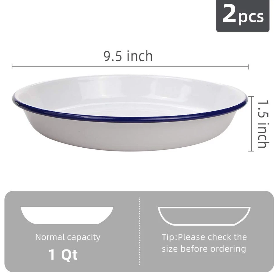 9.5 Inch Enamel Plates, 2 Pack Salad Pasta Bowls Enamelware Dinner Plates Whi... - Image 4 of 4