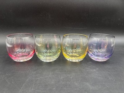 Set of 4 Colors ~ Federal Glass ~ Iridescent Pastel ~ Roly Poly Glasses ~ 3 1/4''