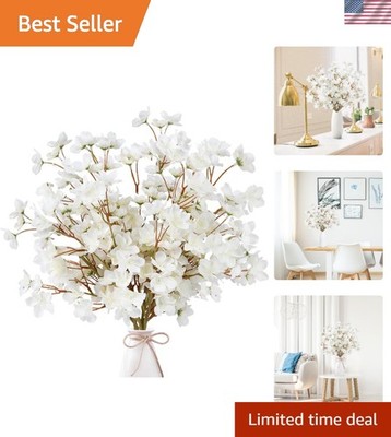 Artificial Cherry Blossom Flowers 6 Pcs Faux Cherry Blossom Stems Faux Silk C...