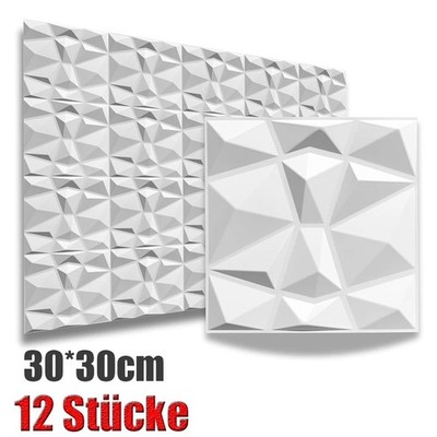 12x 3D Wall Panels 30×30cm Gaming Zimmer Wand Decke 3D Optik Diamant PVC Paneele
