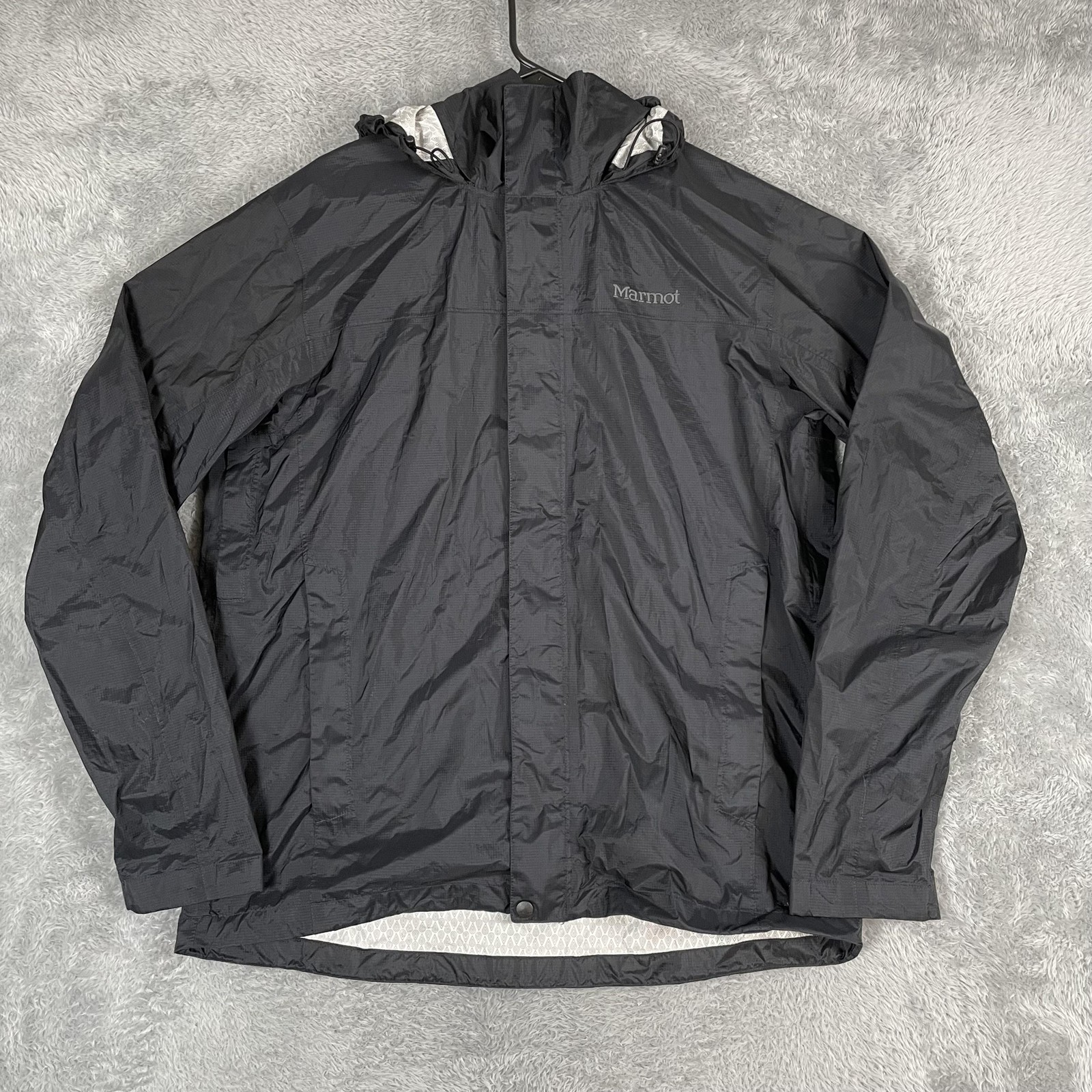 Marmot Jacket Mens Large Black PreCip Eco Hooded Waterproof Lightweight Shell