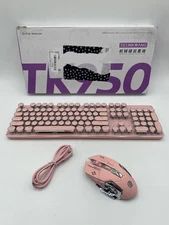 TK950 Wireless Typewriter Keyboard Mouse Combo Blue Switch Pink