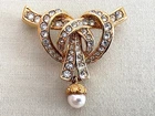 Attwood Sawyer A & S UK Ribbon Bow w Pearl Pin Brooch Vintage Costume Jewelry