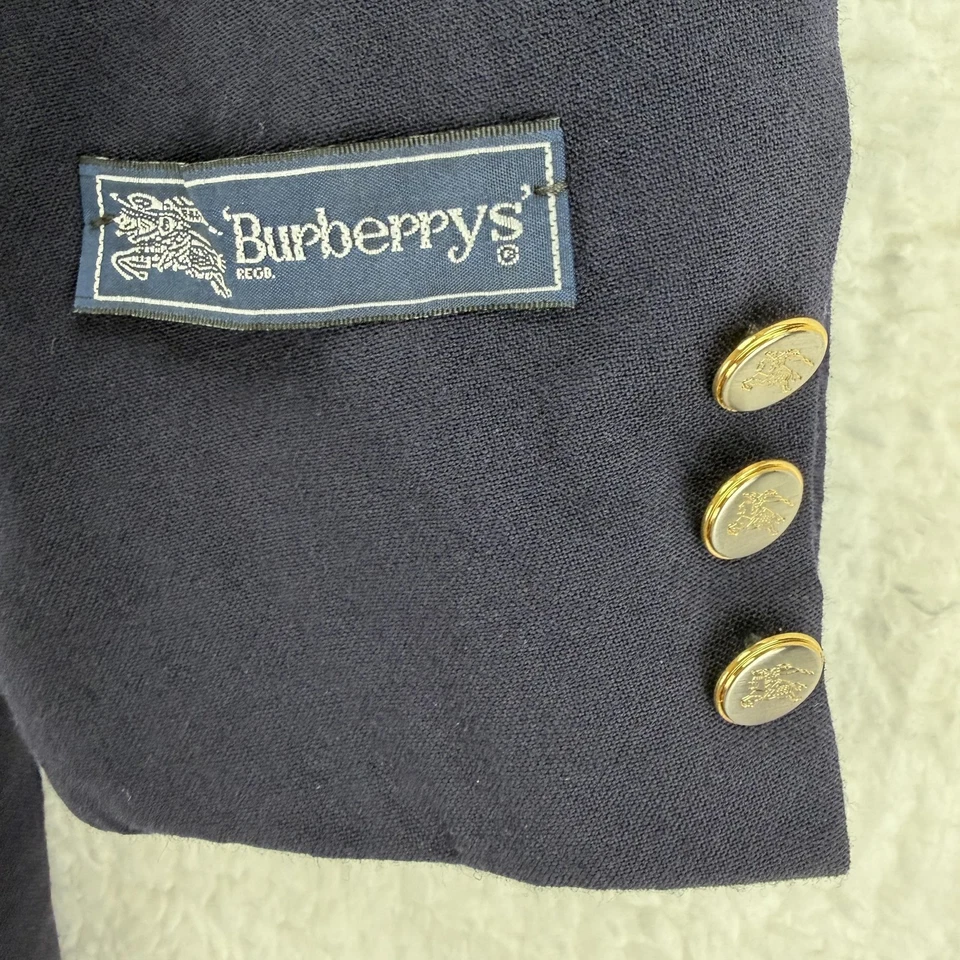 Vintage Burberry Blazer Mens 36 Navy Blue Wool 2 Button Gold Crest USA 90s - Image 4 of 4