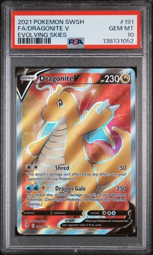2021 POKEMON SWORD & SHIELD EVOLVING SKIES #191 FULL ART/DRAGONITE V PSA 10
