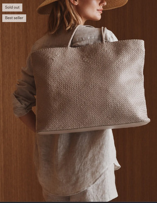 NWT QUINCE ITALIAN LEATHER HANDWOVEN TOTE TAUPE SHOULDER BAG MSRP $154 SOLD OUT