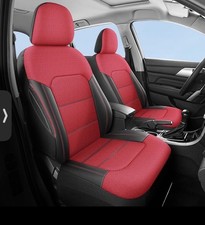 HChengkikz Car Seat Covers Full Set Air Mesh Faux Leather Red Black
