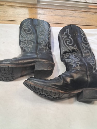 Justin Western Cowboy Boots 1409 Men Sz 9 1/2 Black Leather Round Toe M56 - Picture 3 of 6