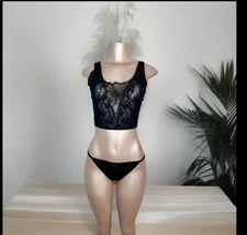 2pc Vintage 80’s Alana Gale Black Lace Panties Cami Top Lingerie Set Whimsy Med