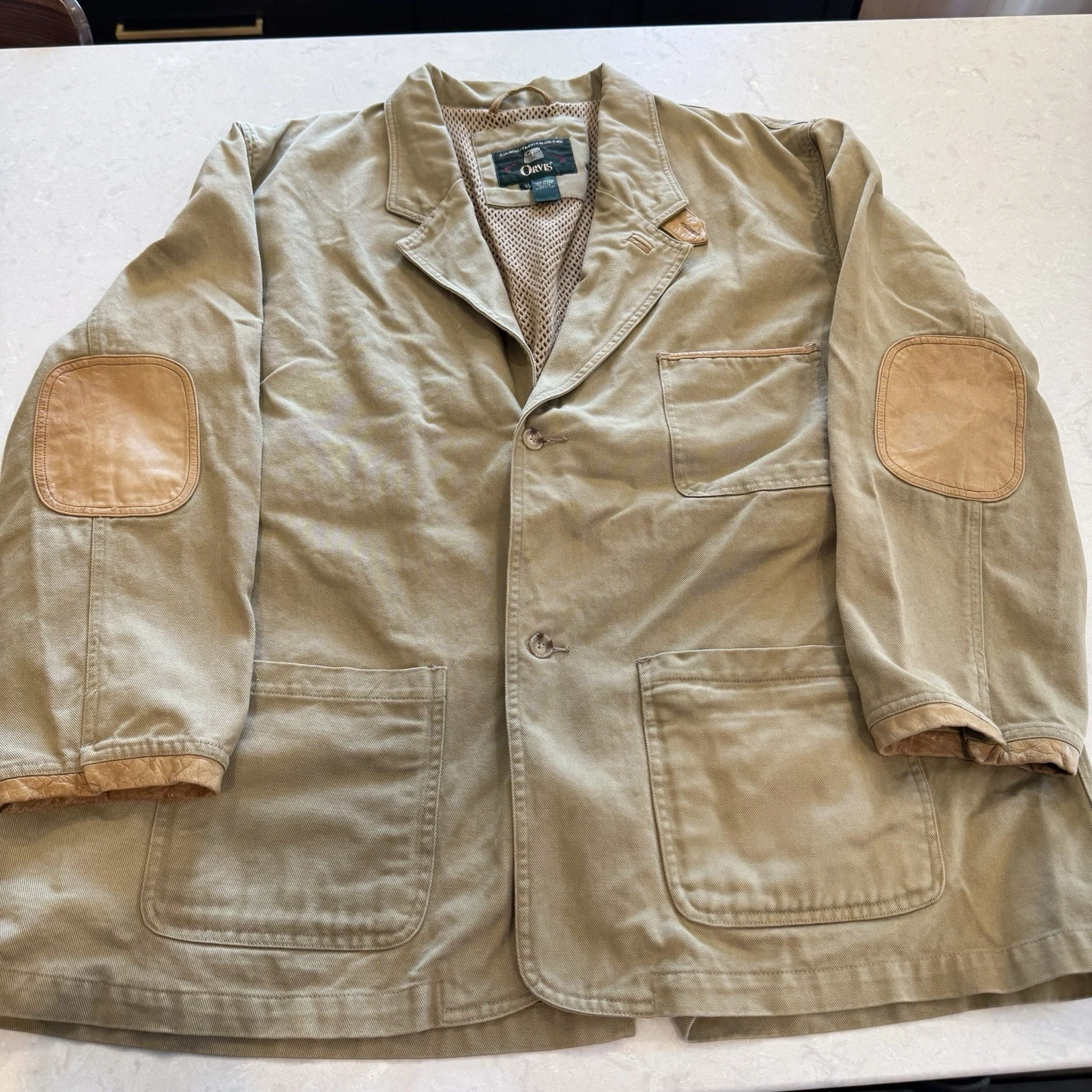VTG Orvis Jacket Blazer Zambezi Leather Trim Hunting Fishing Elbow Patches XXL