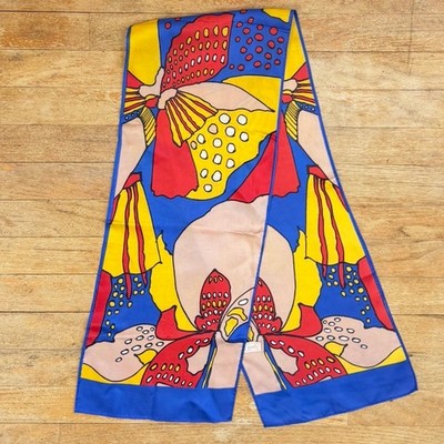 Vintage Buttefly Print Scarf 1960s Honey 100% Acetate Oblong Neckscarf