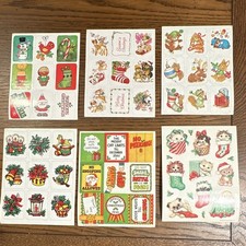 VTG 1980s Xmas Sticker Sheets Lot of 6 Hallmark Woodland Animals Puppies Kittens