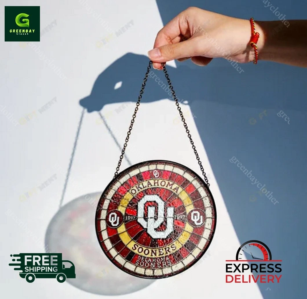 Oklahoma Sooners Football Stained Glass Suncatcher Window Hanging Rainbow Maker