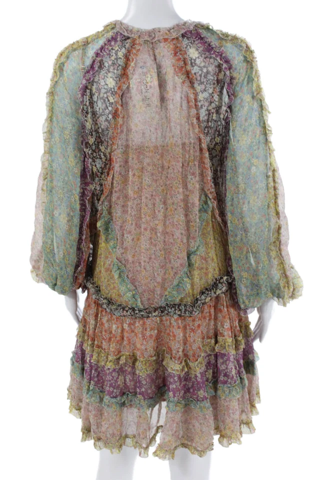 Zimmermann Women Mini Kaftan Dress Silk Floral V-Neck Long Sleeve Size 0 - Image 3 of 4
