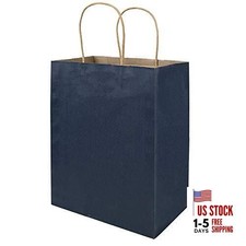 100 Pack 8x4.75x10 inch Medium Gift Paper Bags with Handles Bulk, Kraft Blue