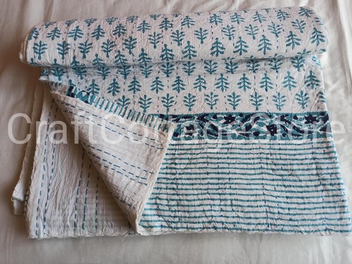 Unique Indian Cotton Hand Block Print Quilt Throw Kantha King Size Bedspread - Picture 17 of 17