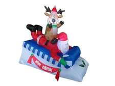 5 Foot Long Lighted Christmas Inflatable Santa Claus Reindeer Indoor Outdoor ...