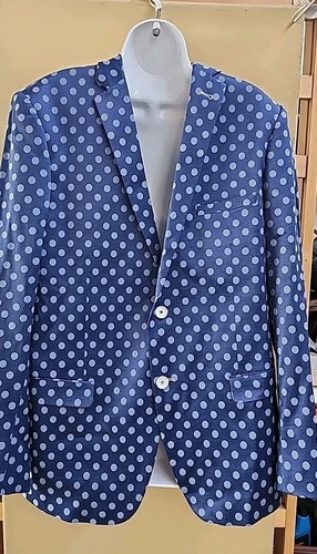 Blazer Vestido Azul Polkadot Para Hombre Calce Ajustado Paisley Y Gris S/42 - Imagen 1 de 13
