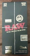 25 x RAW CLASSIC BLACK SINGLE WIDE ROLLING PAPERS FULL BOX AUTHENTIC