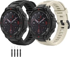 2 Pack Waterproof Bands Compatible with Amazfit T-Rex Pro Watch Black/Beige