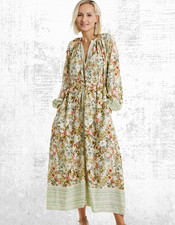 Womens JD Williams 3/4 Sleeve Paisley Border Print Spun Dress Ivory Floral