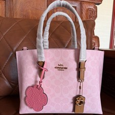 Coach CER24 Mollie Tote Bag 25 In Signature Canvas With Charms Powder Pink New