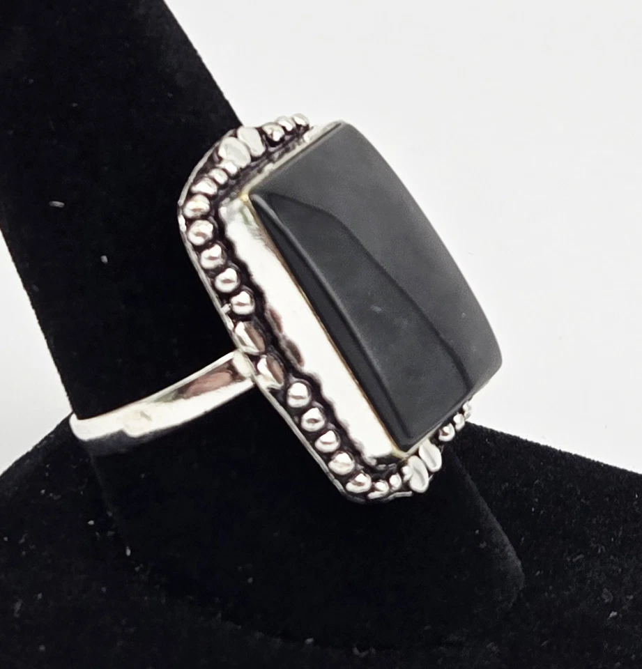 Anillo tribal de moda enchapado en plata de ley hecho a mano con piedras preciosas de ónix negro talla 9,5 Foto 2 de 4