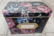 Recipe Card Storage / Organiser Tin Black With Floral Print