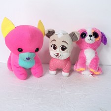 Lot of 3 Pink Blue Purple Puppy Dogs Brown Soft Plush Stuffed Animals Toys