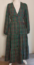Maxi Vestido para Mujer SUGARLIPS Jace Cuadros Shely Dividido Cuello en V Manga Larga M Verde