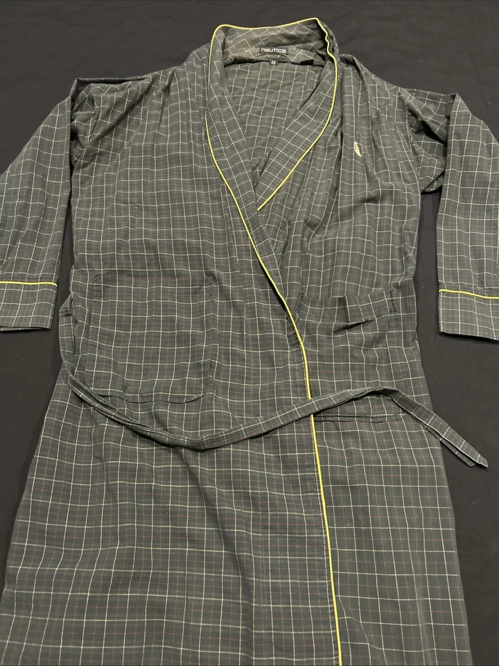 Nautica мужчин зеленый клетку 100% хлопок дом халат с карманами / легкий OS A42 - Изображение 2 из 4