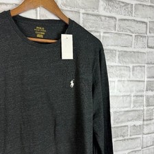 Image of Polo Ralph Lauren Charcoal Black Heather Long Sleeve Crew Neck T-Shirt Men SMALL