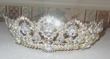 Oval Gem Silver Rhinestone Crystal Tiara Bridal Crown Birthday Wedding