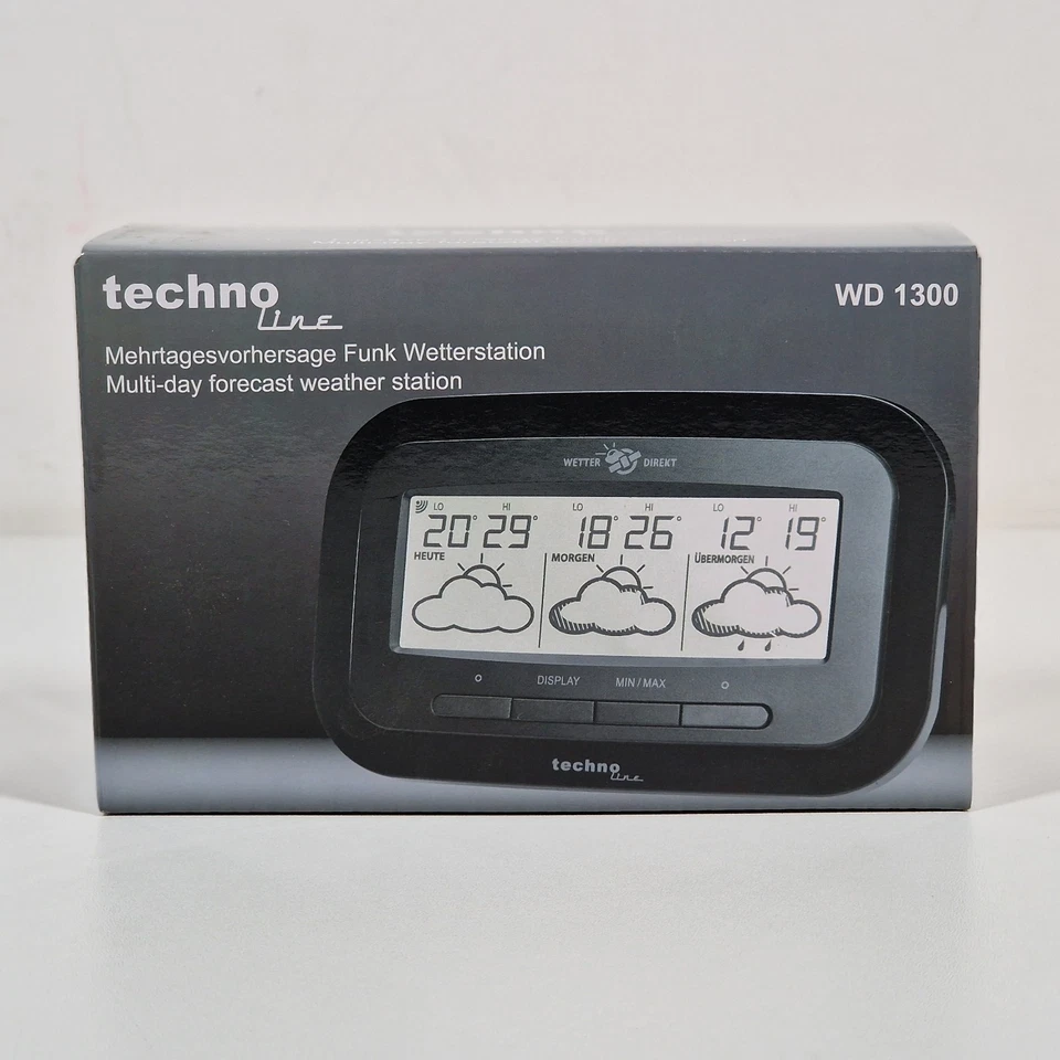 Funk Wetterstation Funkuhr 3-Tage-Vorhersage Innen-&Außentemp. Technoline WD1300
