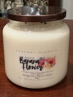 BARELY USED Caramel Sundays BAHA BANANA FLOWER 22 Oz 2 wick Soy Candle