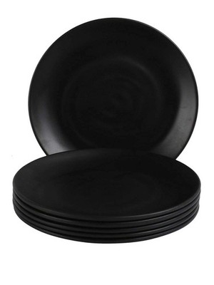 Melamine Dinner Plates Matte Finish Black Spiral Design Plates (11'') Pack Of 6