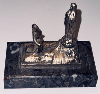 ANTIQUE NUNS OUR LADY OF LOURDES & ST. BERNADETTE SILVER METAL & MARBLE STATUE