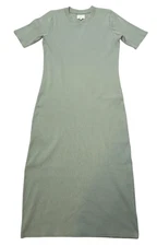 Alice Walk Green Maxi Dress Small Casual Short Sleeve Ribbed Knit Quiet Luxury