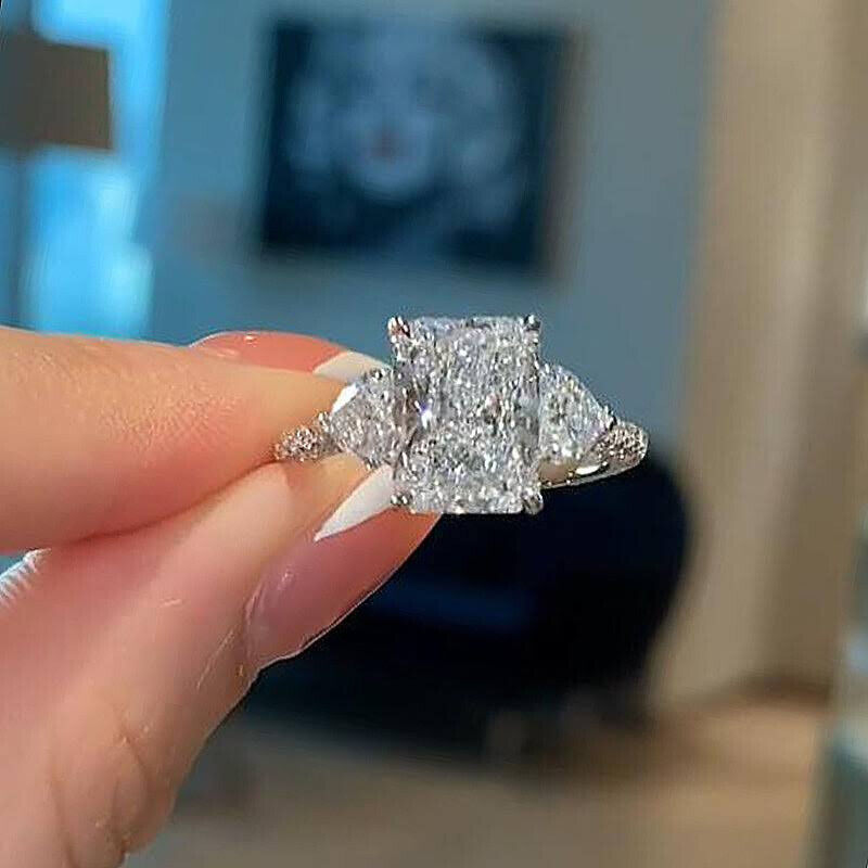 4 CT Radiant Three Stone Bridal Set Wedding Ring 14K White 4 CT Radiant Three Stone Bridal Set Wedding Ring 14K White