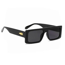 OG 90's Narrow Rectangle Stylish Men's Black Jewel Buckle Hinge Sunglasses