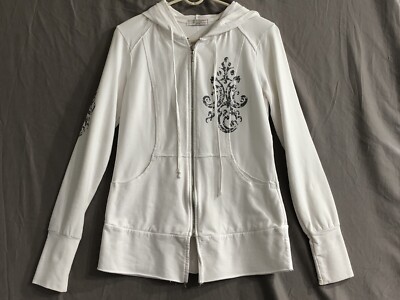 BOSTON PROPER SPORT ~ White Hooded with Gray Design and jewels ~ Medium USA