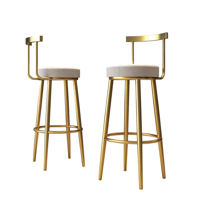 BAR STOOL STAINLESS STEEL LEG LEATHER FABRIC CUSHION GOLD MATT