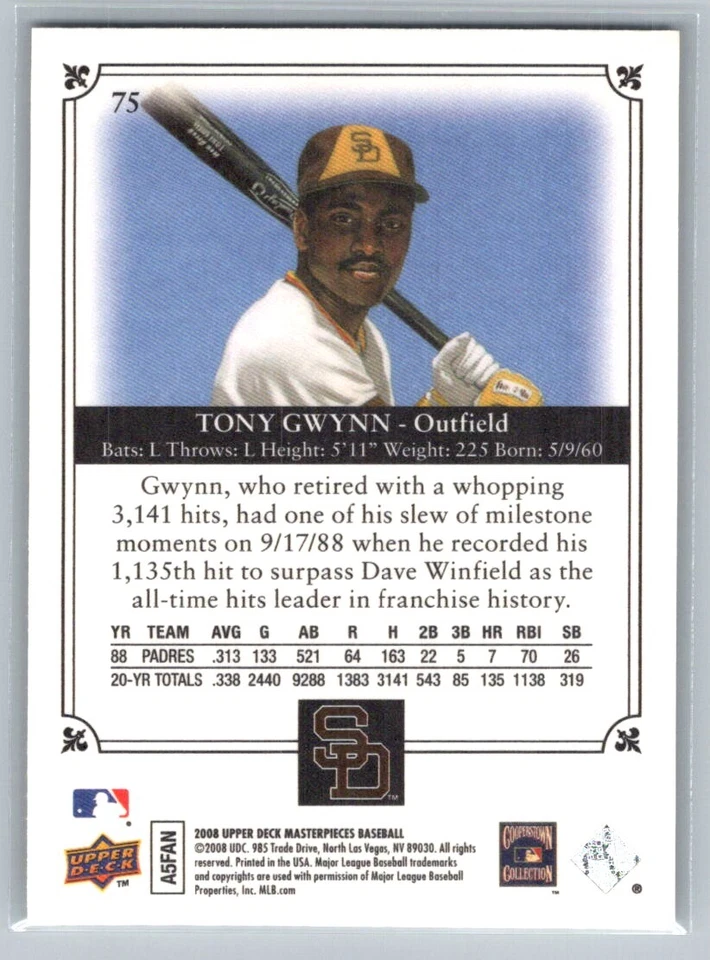 2008 Upper Deck Masterpieces Tony Gwynn San Diego Padres #75 - Image 2 of 2