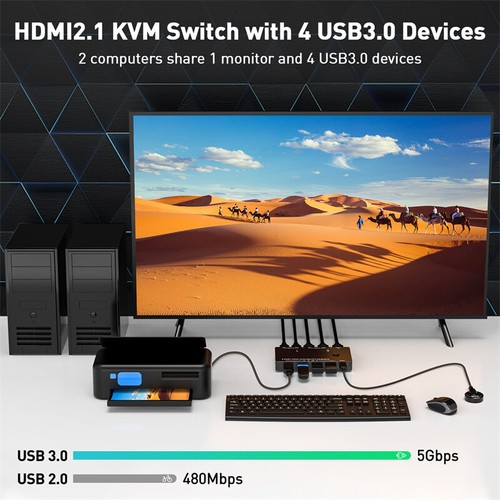Commutateur KVM 2.1 KVM 4K 120Hz USB 3.0 KVM Switch USB 8K 60Hz USB Neuf Compatible - Photo 6/9