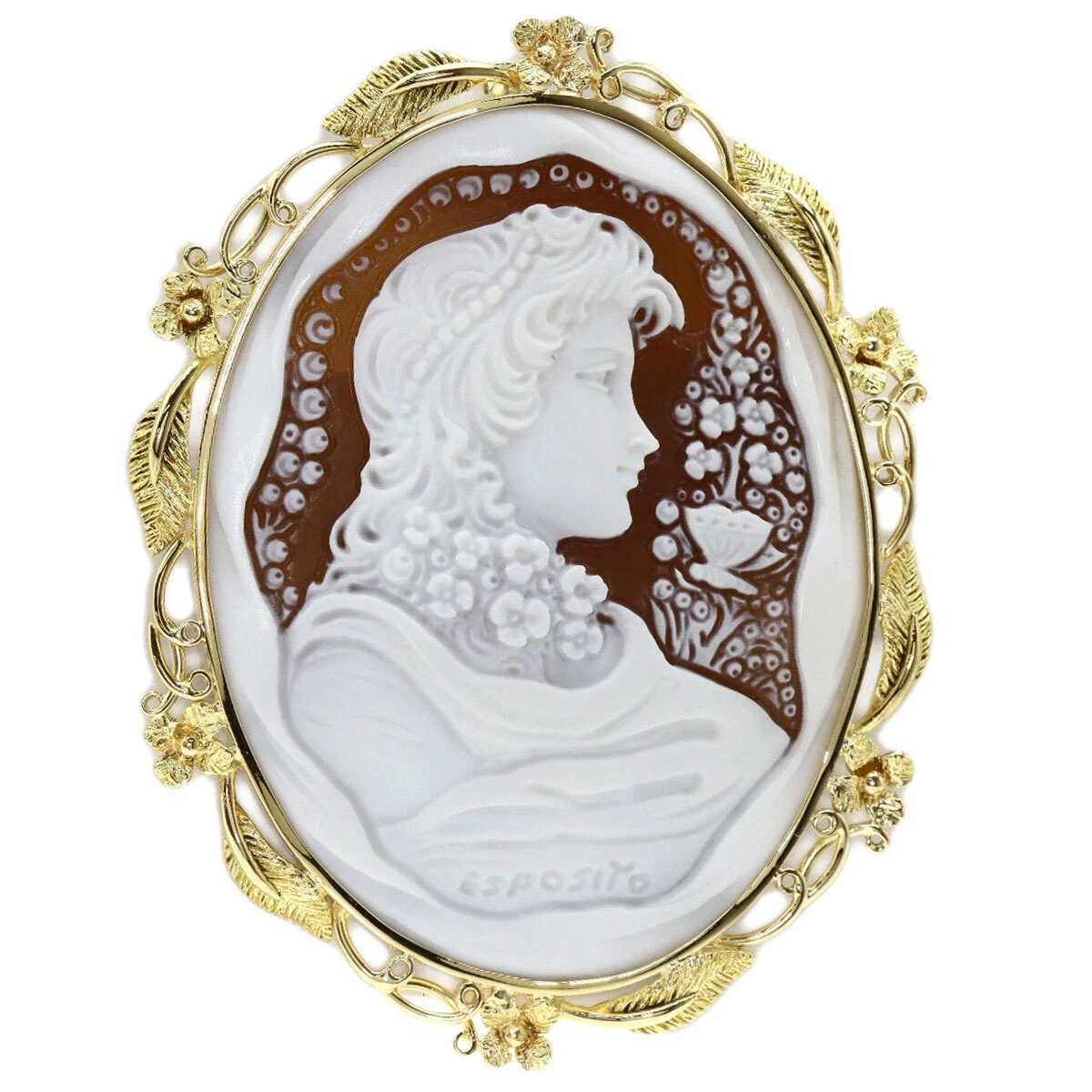Cameo Pendant Top Esposito Brooch K18 Yellow Gold 19.8g