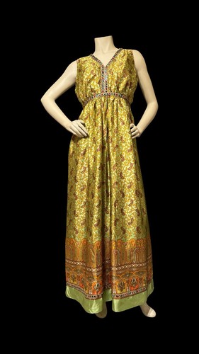 Vtg 60s Palazzo Pants Paisley Print Hostess Jumpsuit Sequin Sleeveless Wide Leg - Picture 2 of 18