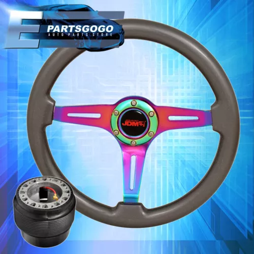 Jdm 6-Bolt 345mm Steering Wheel Gunmetal + Hub Adapter For 1989-1998 240Sx