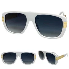 Oversized Classic Vintage Retro Hip Hop Style SUN GLASSES Large White Gold Frame