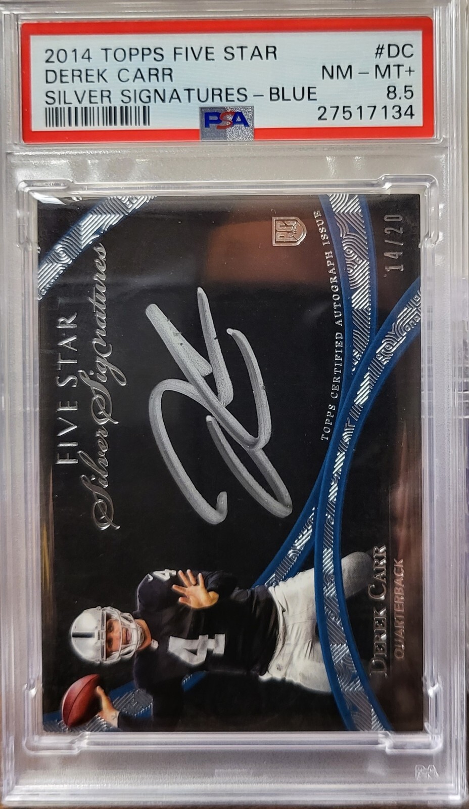 Derek Carr Topps Five Star Silver Signatures #DC Blue