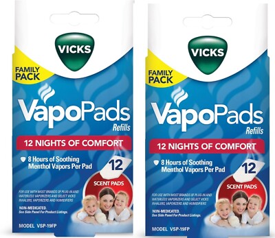 Vicks Menthol Vapors Scent Pad Replacements VSP-19FP 12 Pack Each=24  Lot of 2